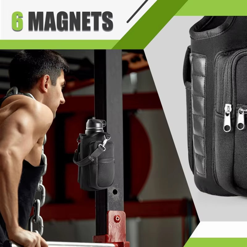 Magnetic Water Bottle Holder with Phone Pocket