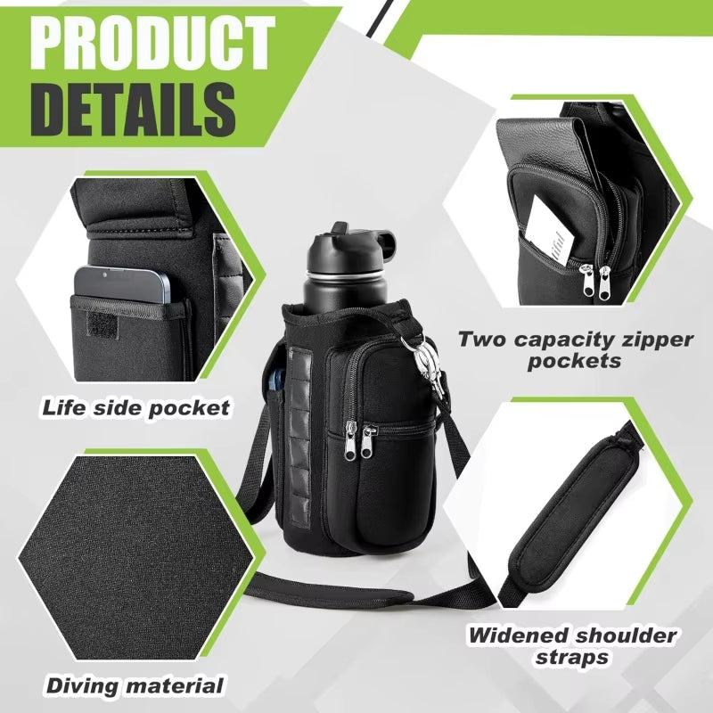 Magnetic Water Bottle Holder with Phone Pocket